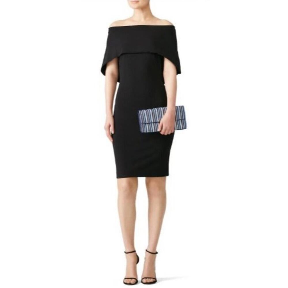 Nicole Miller Collection black cape off shoulder sheath dress size 12 NWT chic